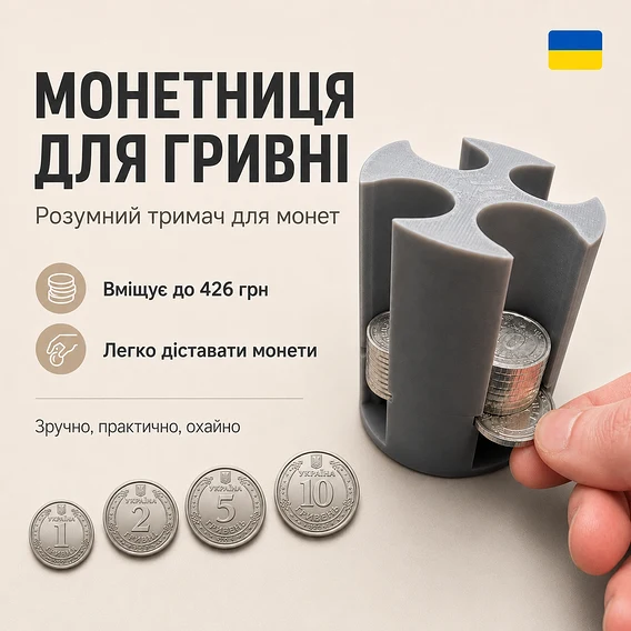 Розумна монетниця для українських монет з механізмом видачі до 426 грн